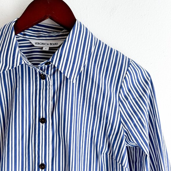 Veronica Beard Libby Striped Poplin Button Down Shirt in Classic Blue - Picture 6 of 10